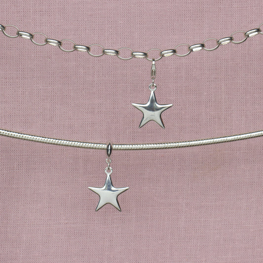 Puffy Star Pendant Charm - Sterling Silver