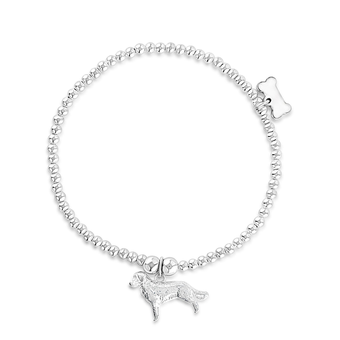 3D Golden Retriever Silver Ball Bead Bracelet