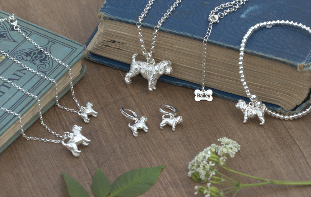 Sterling silver dog breed charms, necklaces and earrings by MYLEE London