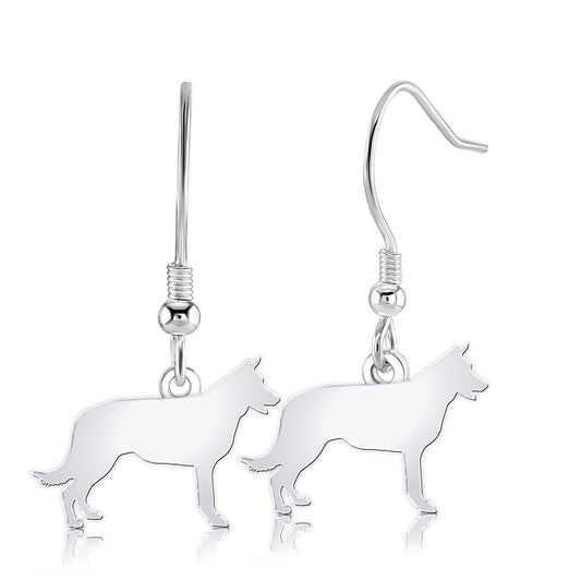 Belgian Shepherd Dog (Groenendael) Silhouette Silver Earrings - MYLEE London