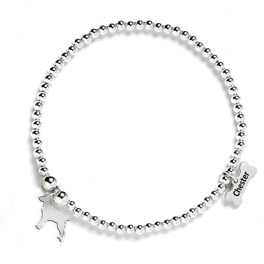Brittany Spaniel Silhouette Silver Ball Bead Bracelet - Personalised - MYLEE London