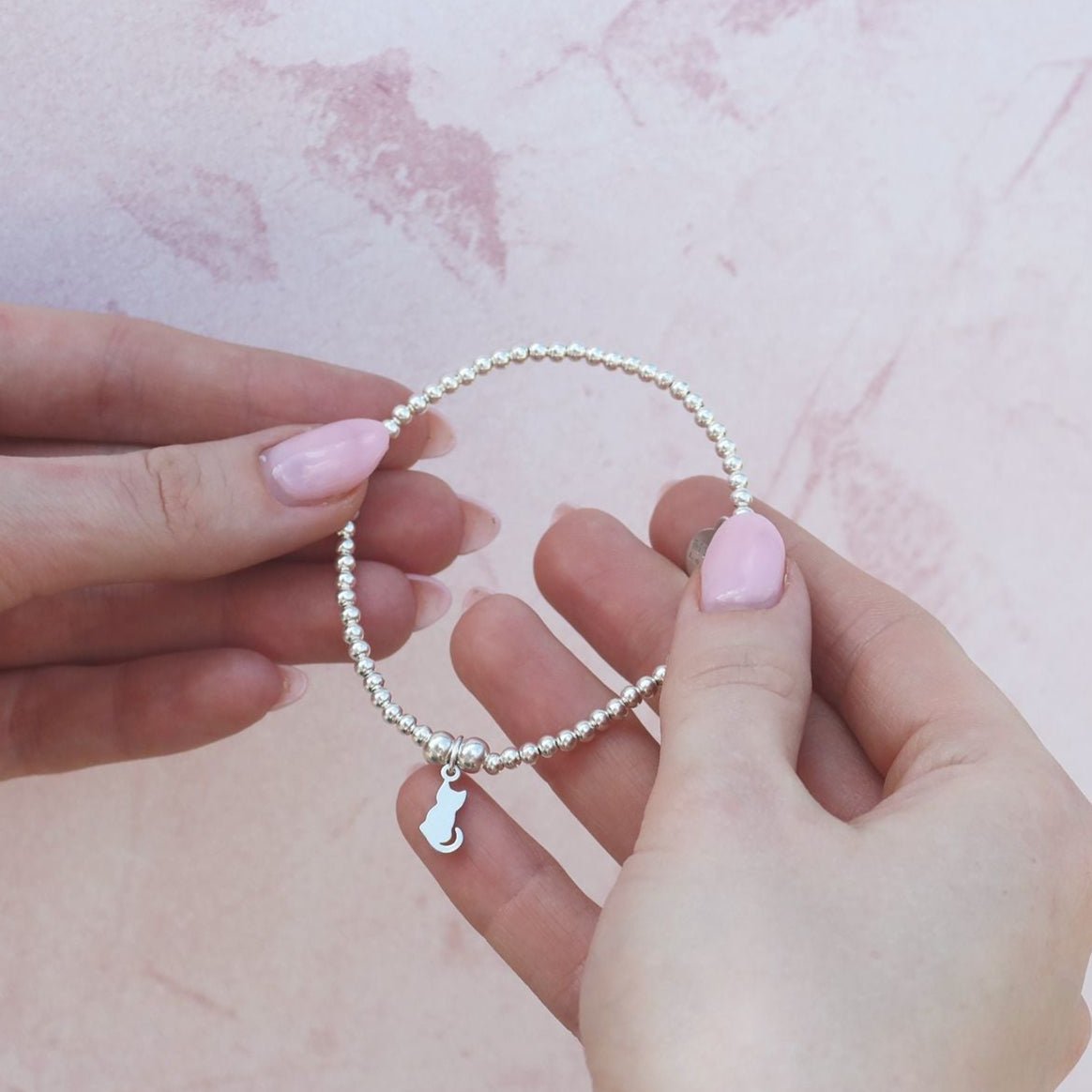 Cat on Silver Ball Bead Bracelet - MYLEE London