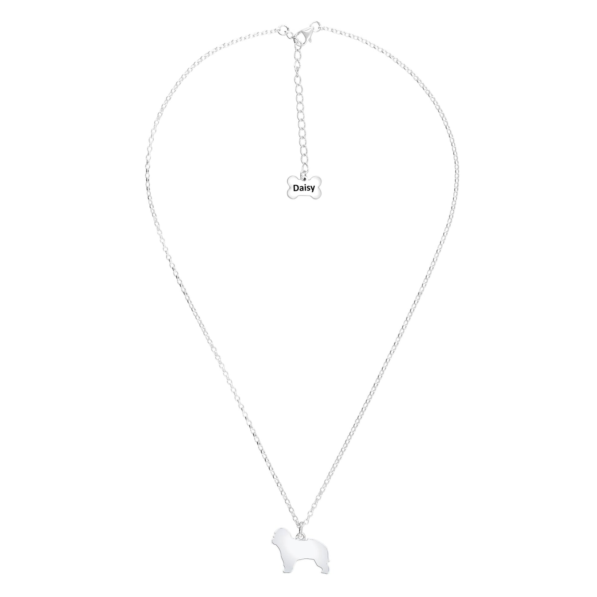 Catalan Sheepdog Silhouette Silver Necklace - Personalised - MYLEE London