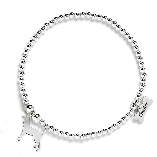 Coonhound Silhouette Silver Ball Bead Bracelet - Personalised - MYLEE London
