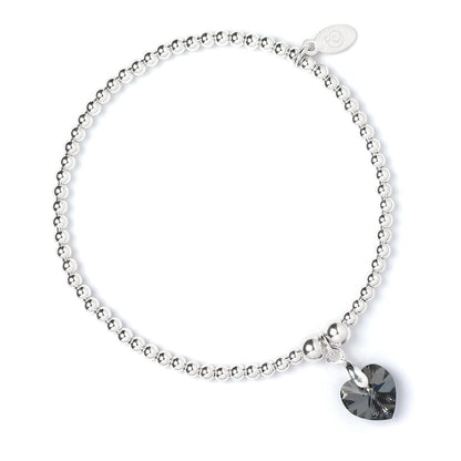 Crystal Hearts on Silver Ball Bead Bracelet - MYLEE London
