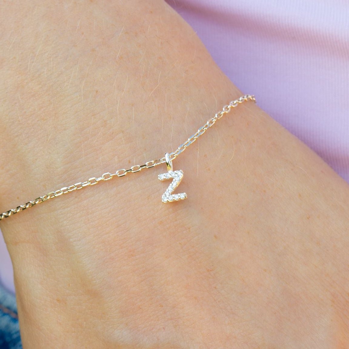 Crystal Initial Dainty Chain Bracelet - MYLEE London