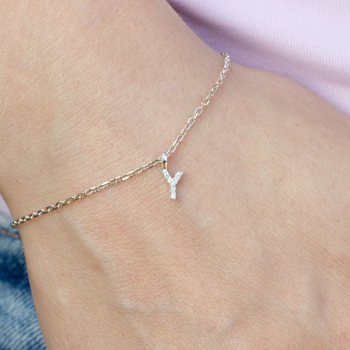 Crystal Initial Dainty Chain Bracelet - MYLEE London