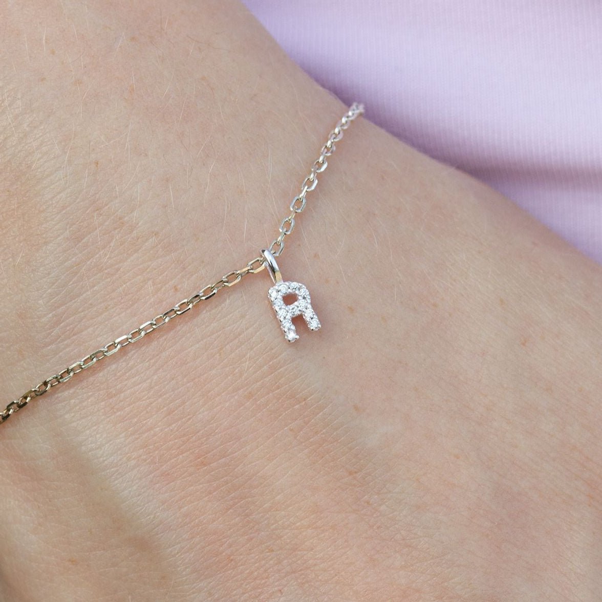 Crystal Initial Dainty Chain Bracelet - MYLEE London