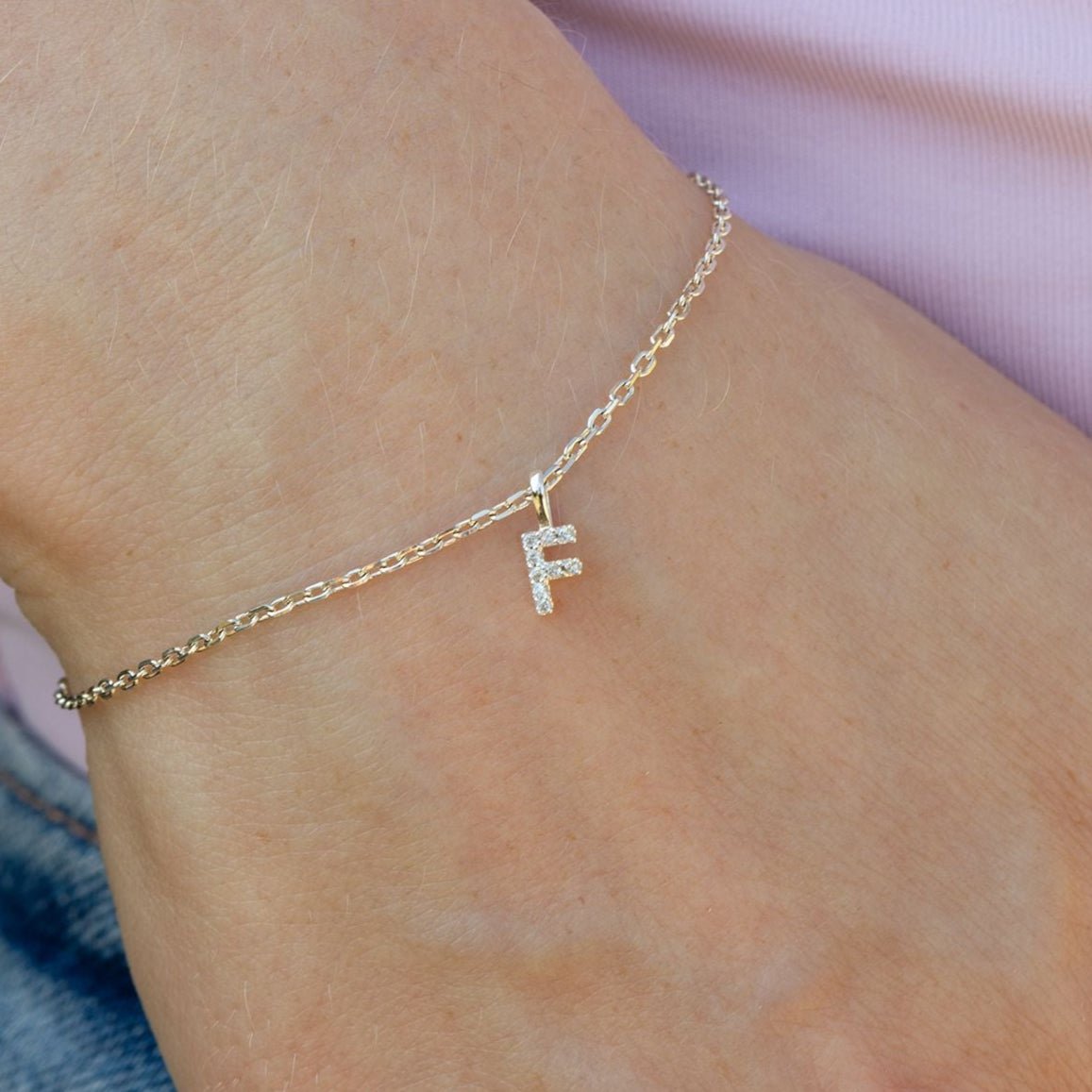 Crystal Initial Dainty Chain Bracelet - MYLEE London