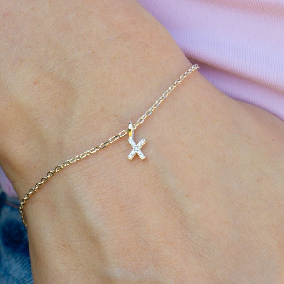 Crystal Initial Dainty Chain Bracelet - MYLEE London