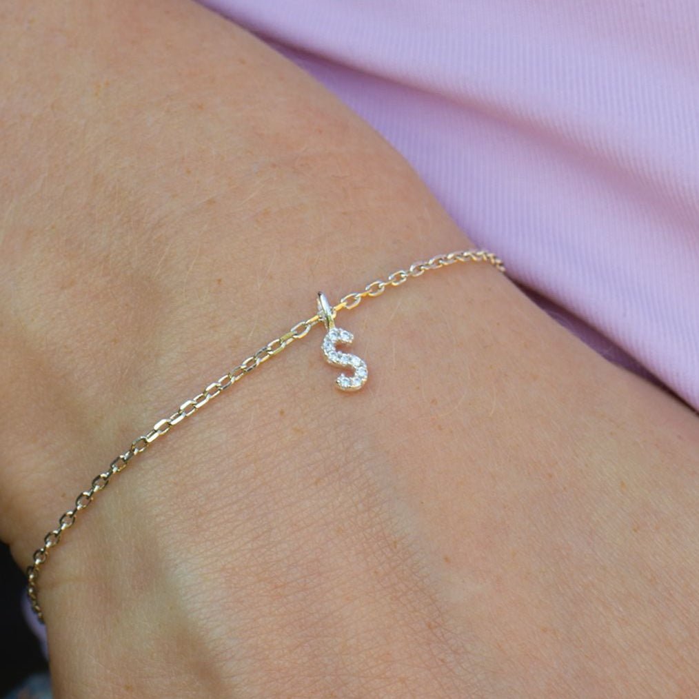 Crystal Initial Dainty Chain Bracelet - MYLEE London