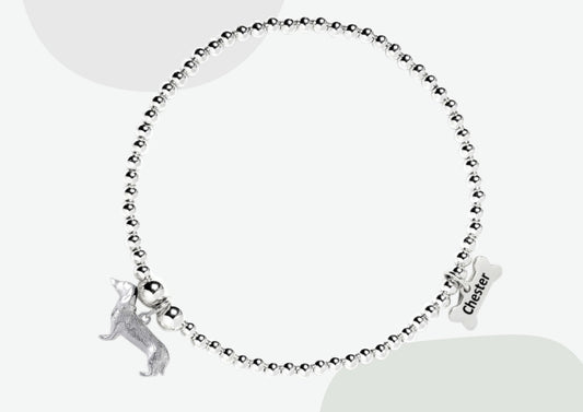 Dachshund Silver Ball Bead Bracelet - Personalised - MYLEE London