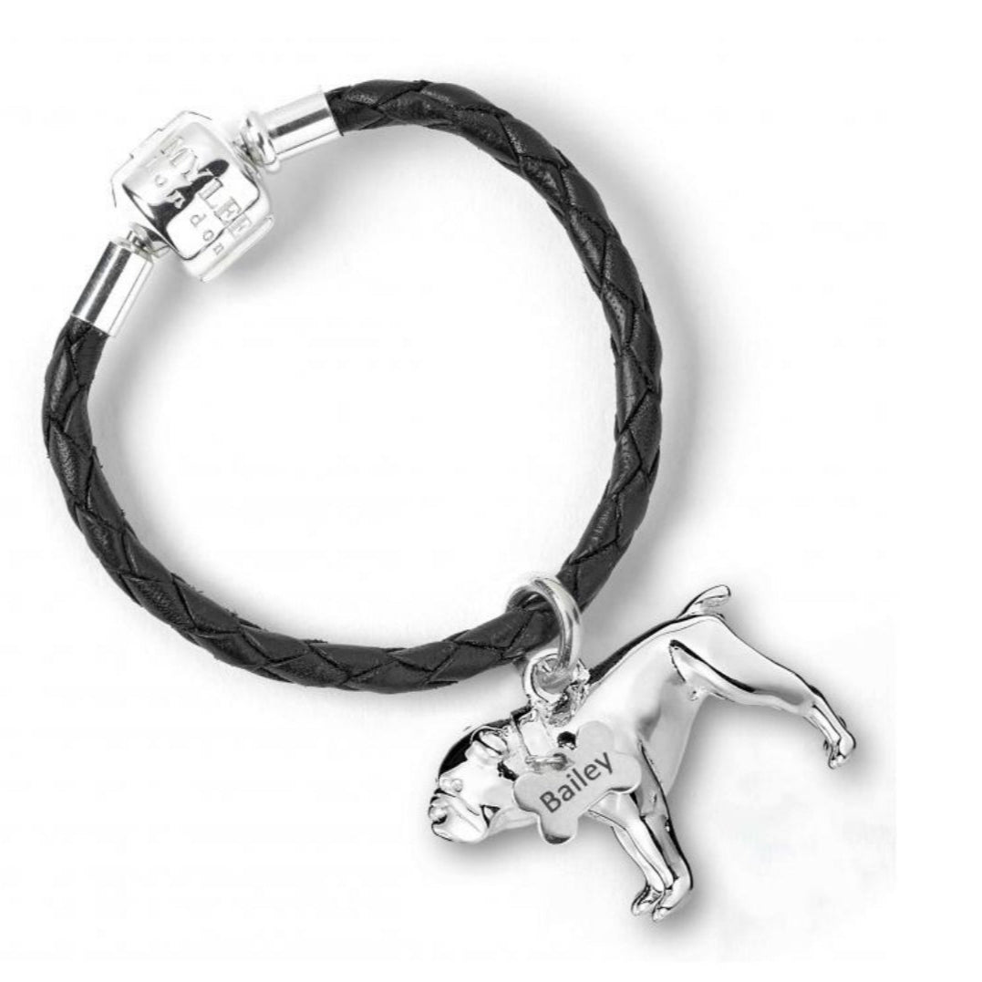 English Bulldog Silver Keyring - Personalised - MYLEE London
