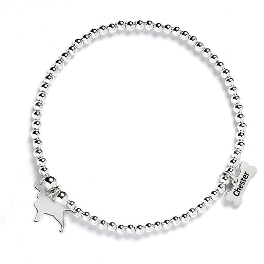 English Springer Spaniel Silhouette Silver Ball Bead Bracelet - Personalised - MYLEE London