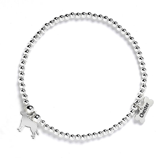Entlebucher Mountain Dog Silhouette Silver Ball Bead Bracelet - Personalised - MYLEE London