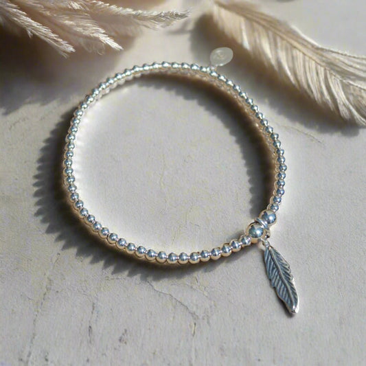 Feather on Silver Ball Bead Bracelet - MYLEE London