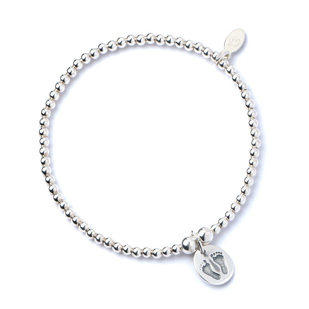 Footprints on Silver Ball Bead Bracelet - MYLEE London