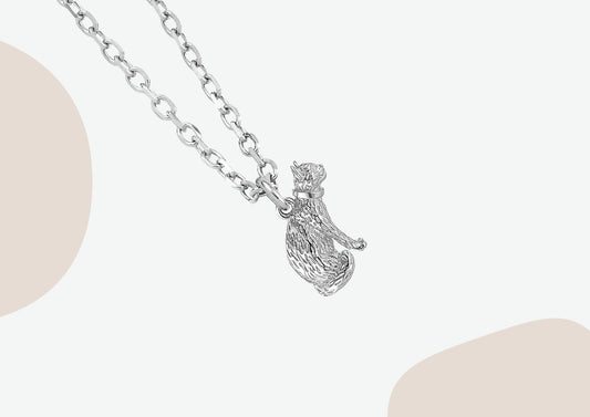 Long-Haired Cat Silver Necklace - Personalised - MYLEE London