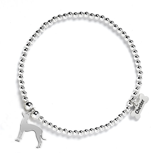 Mexican Hairless Dog Silhouette Silver Ball Bead Bracelet - Personalised - MYLEE London