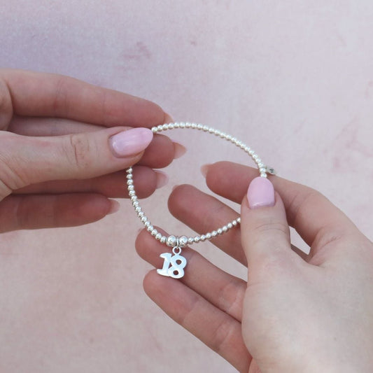 Number 18 on Silver Ball Bead Bracelet - MYLEE London