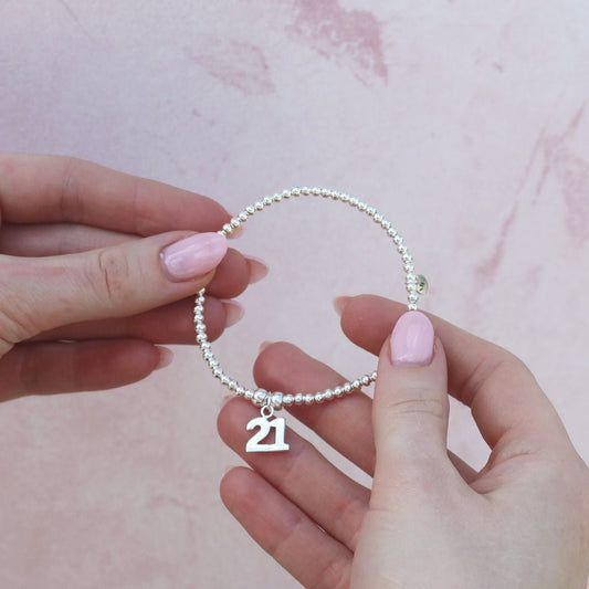 Number 21 on Silver Ball Bead Bracelet - MYLEE London