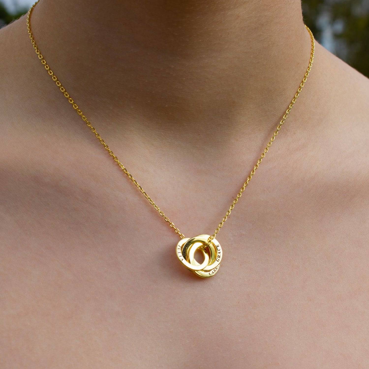 Personalised Three Ring Gold Necklace