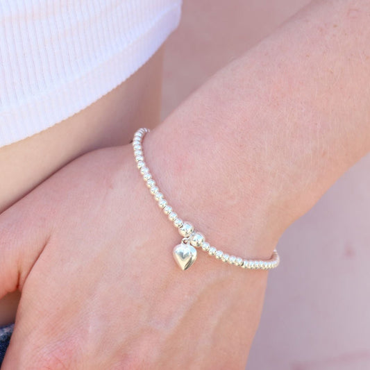 Puffy Heart on Silver Ball Bead Bracelet - MYLEE London