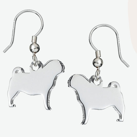 Pug Silhouette Silver Earrings - MYLEE London