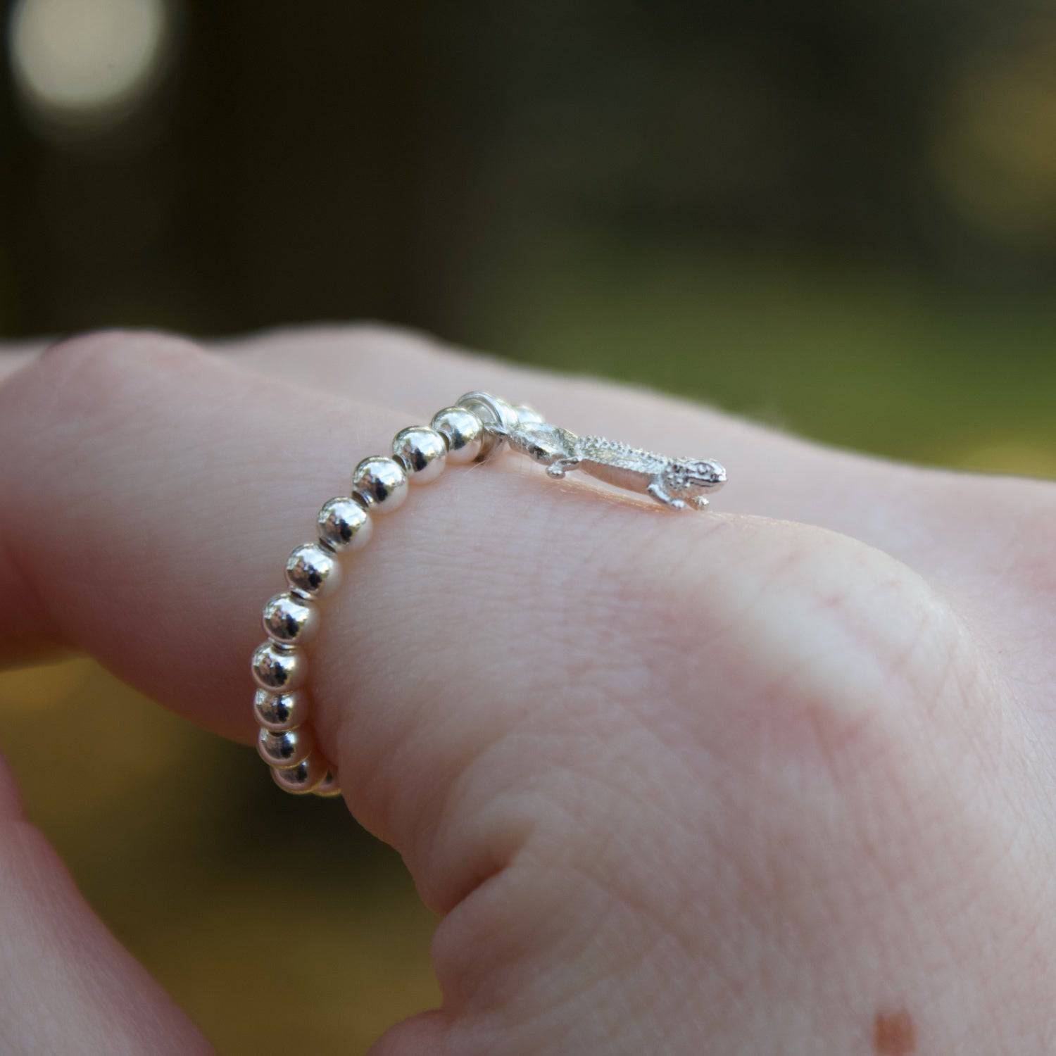 Sterling Silver Ball Bead Ring With Bearded Dragon Charm - MYLEE London