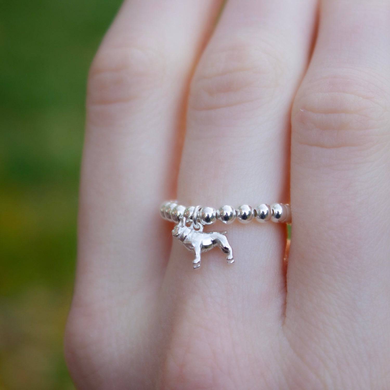 Sterling Silver Ball Bead Ring With French Bulldog Charm - MYLEE London