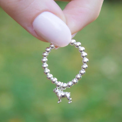 Sterling Silver Ball Bead Ring With French Bulldog Charm - MYLEE London