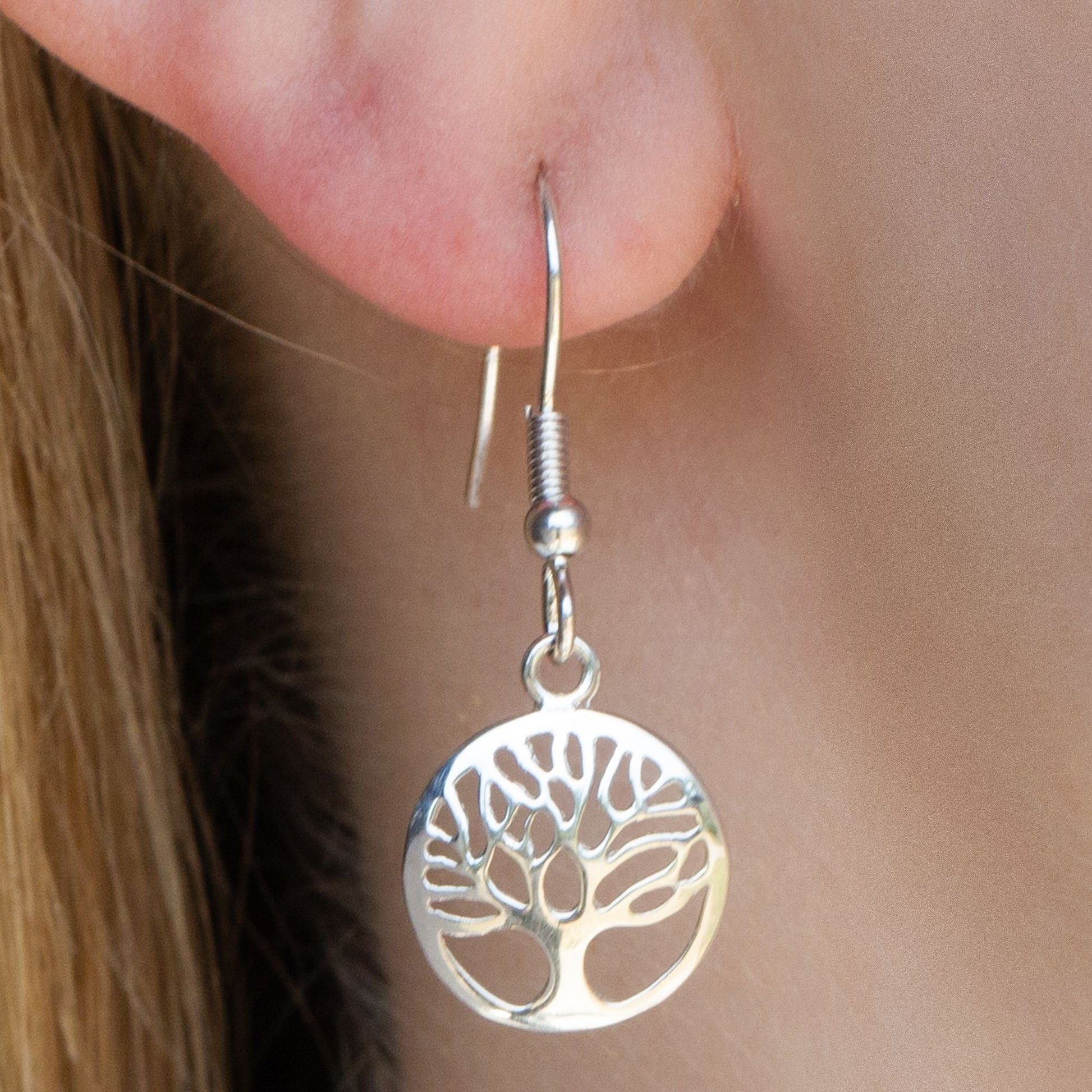 Sterling Silver Circle Tree of Life Earrings - MYLEE London