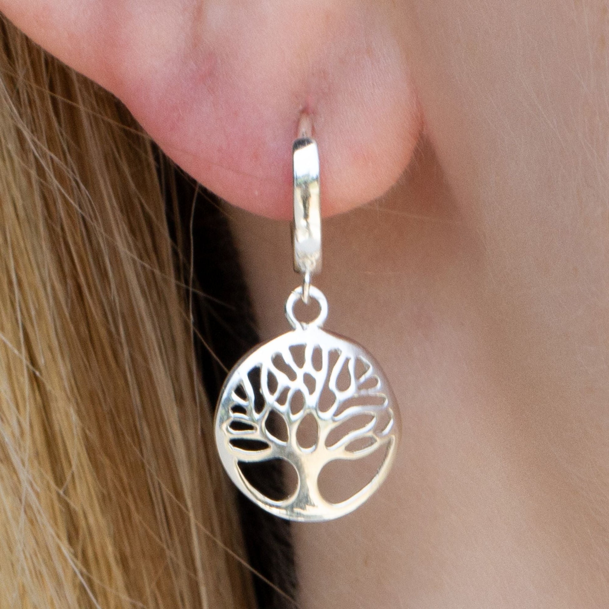 Sterling Silver Circle Tree of Life Earrings - MYLEE London