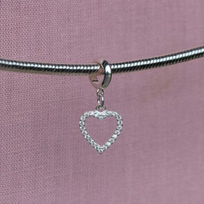 Sterling Silver Crystal Heart Charm - MYLEE London