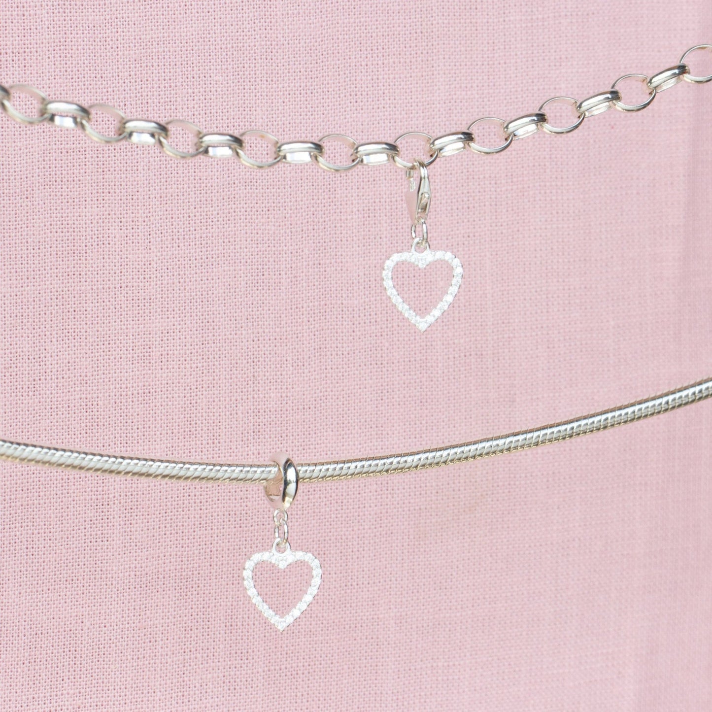 Sterling Silver Crystal Heart Charm - MYLEE London