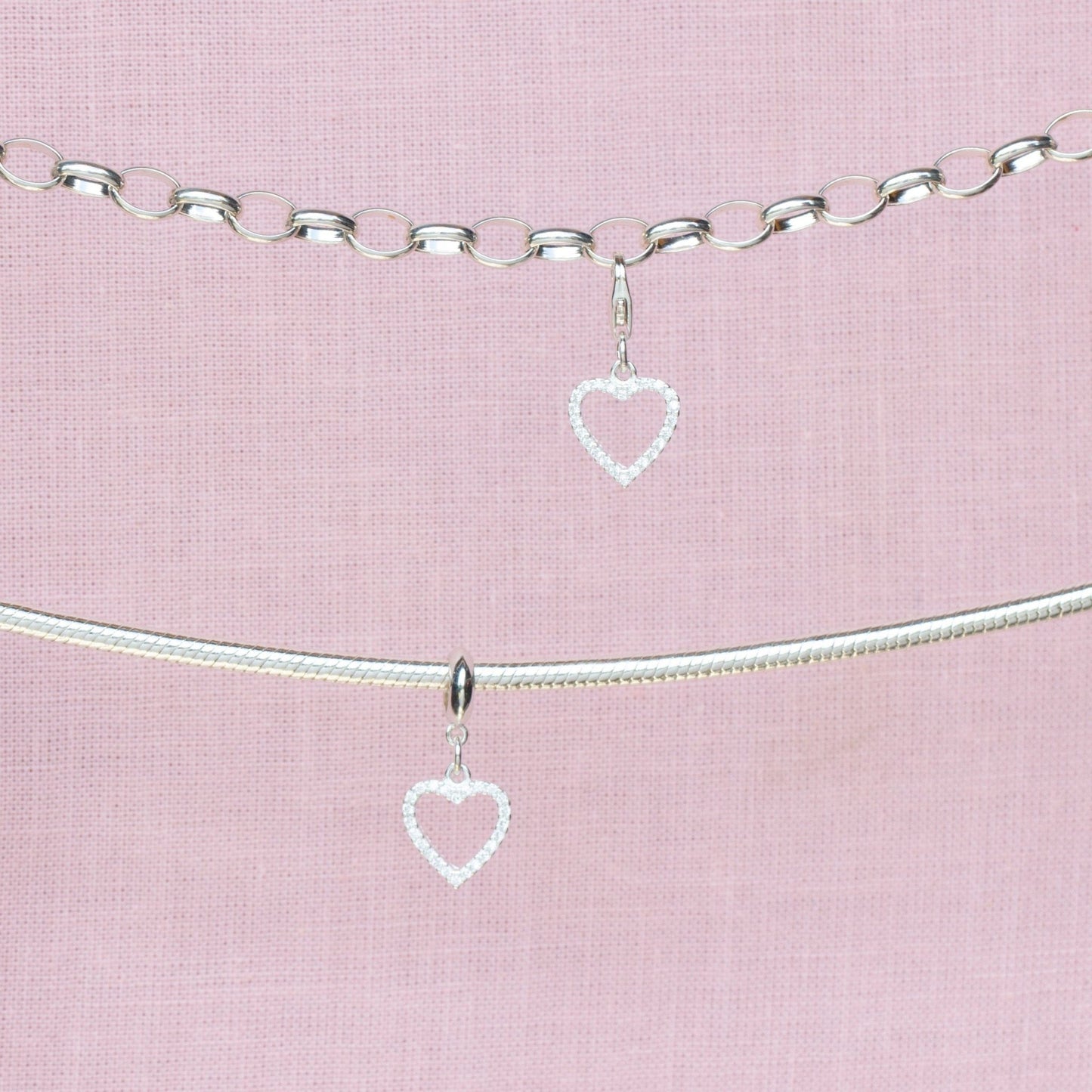 Sterling Silver Crystal Heart Charm - MYLEE London