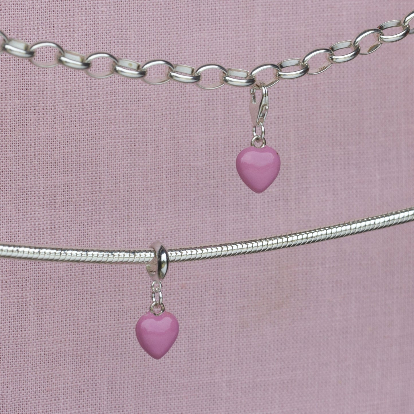 Sterling Silver Pink Enamelled Heart Charm - MYLEE London