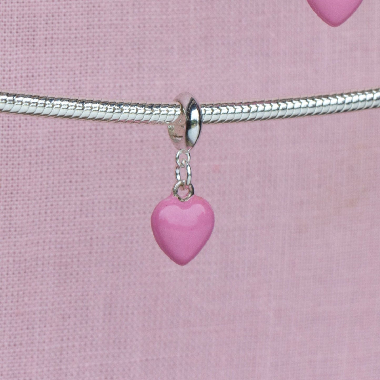 Sterling Silver Pink Enamelled Heart Charm - MYLEE London