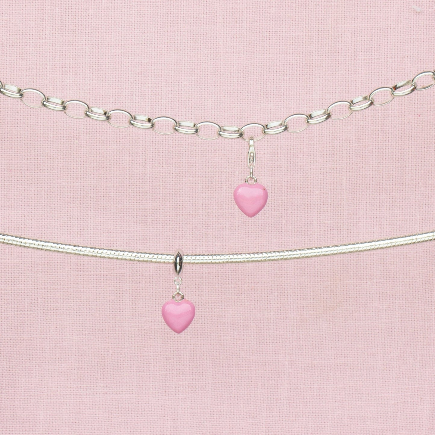 Sterling Silver Pink Enamelled Heart Charm - MYLEE London