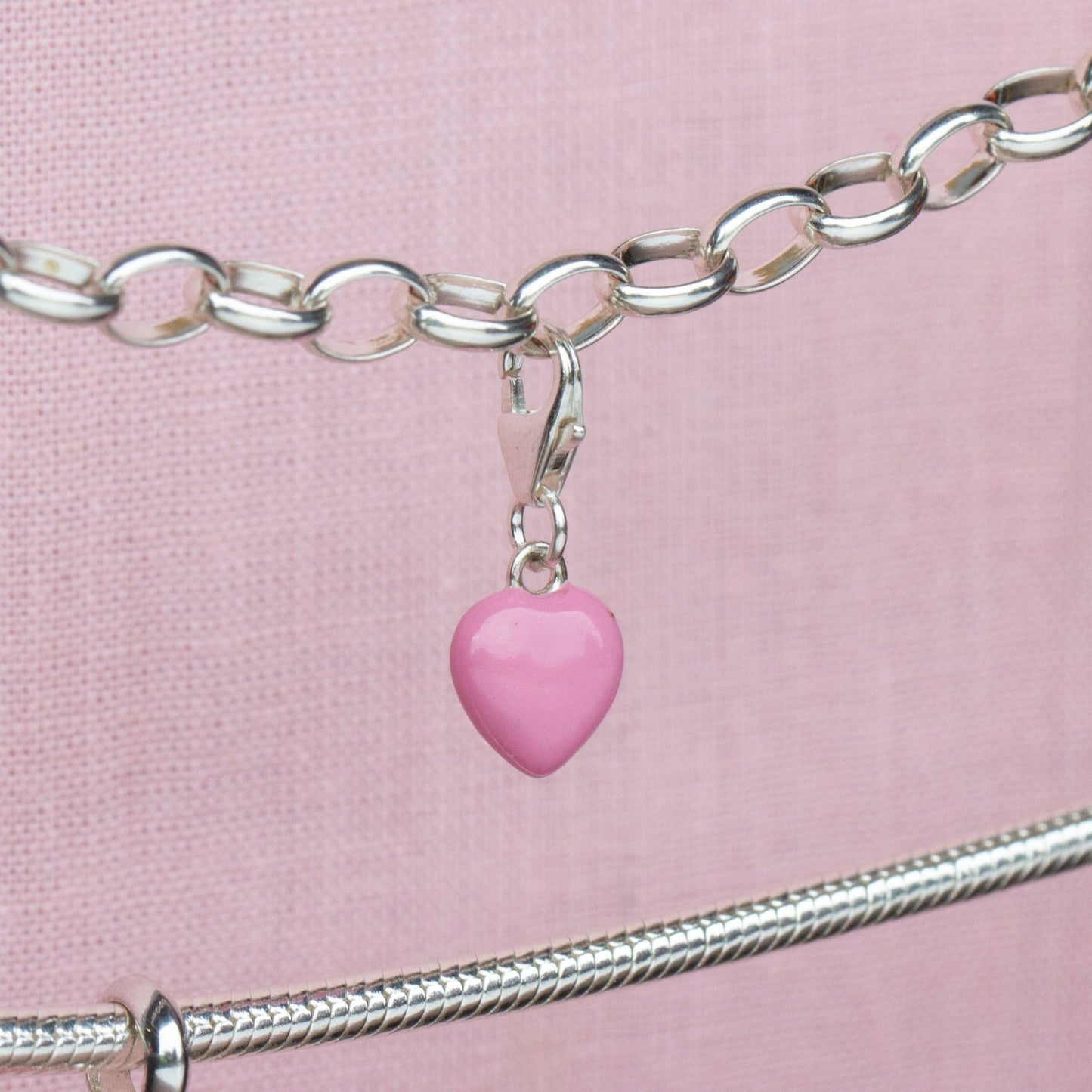 Sterling Silver Pink Enamelled Heart Charm - MYLEE London