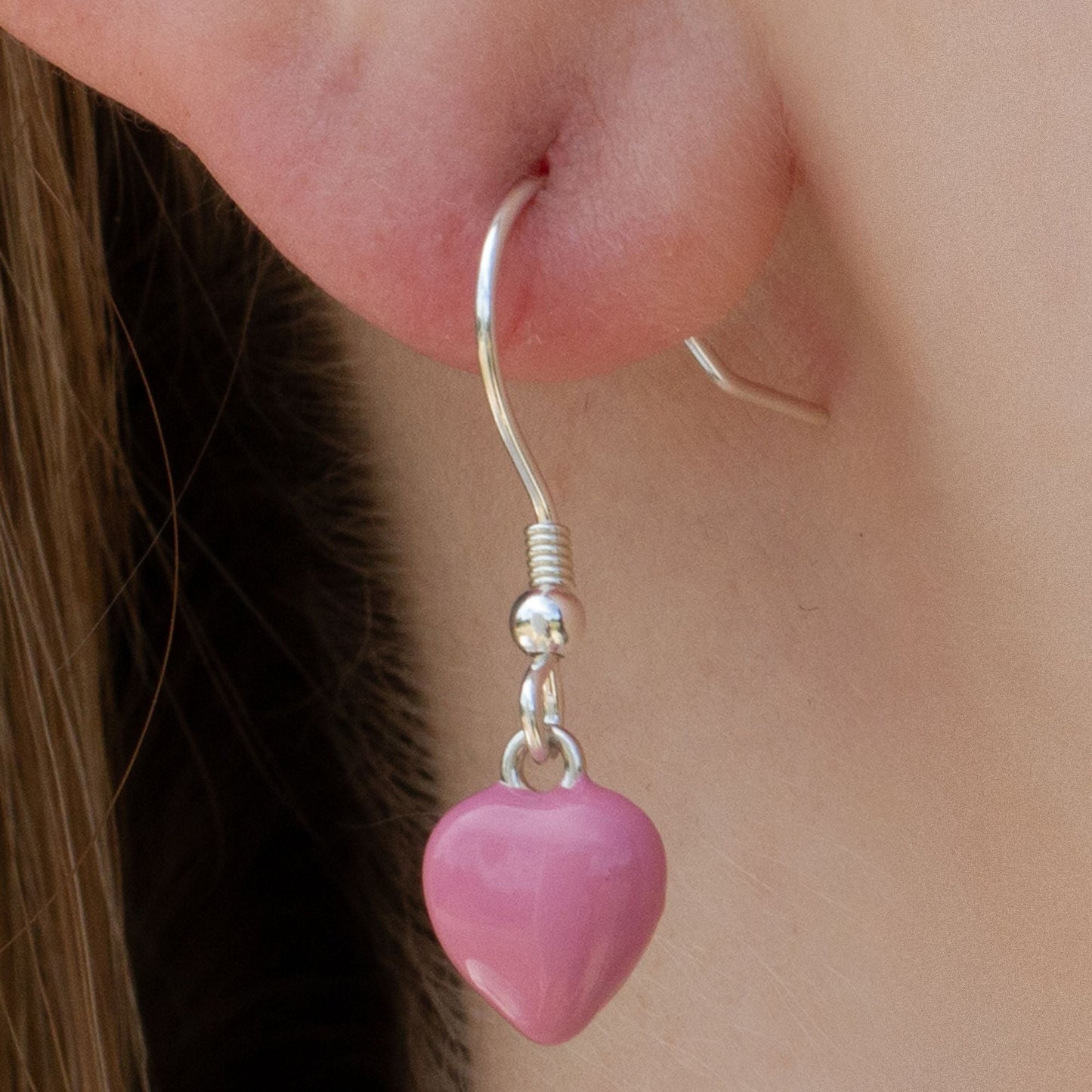 Sterling Silver Pink Enamelled Heart Earrings - MYLEE London
