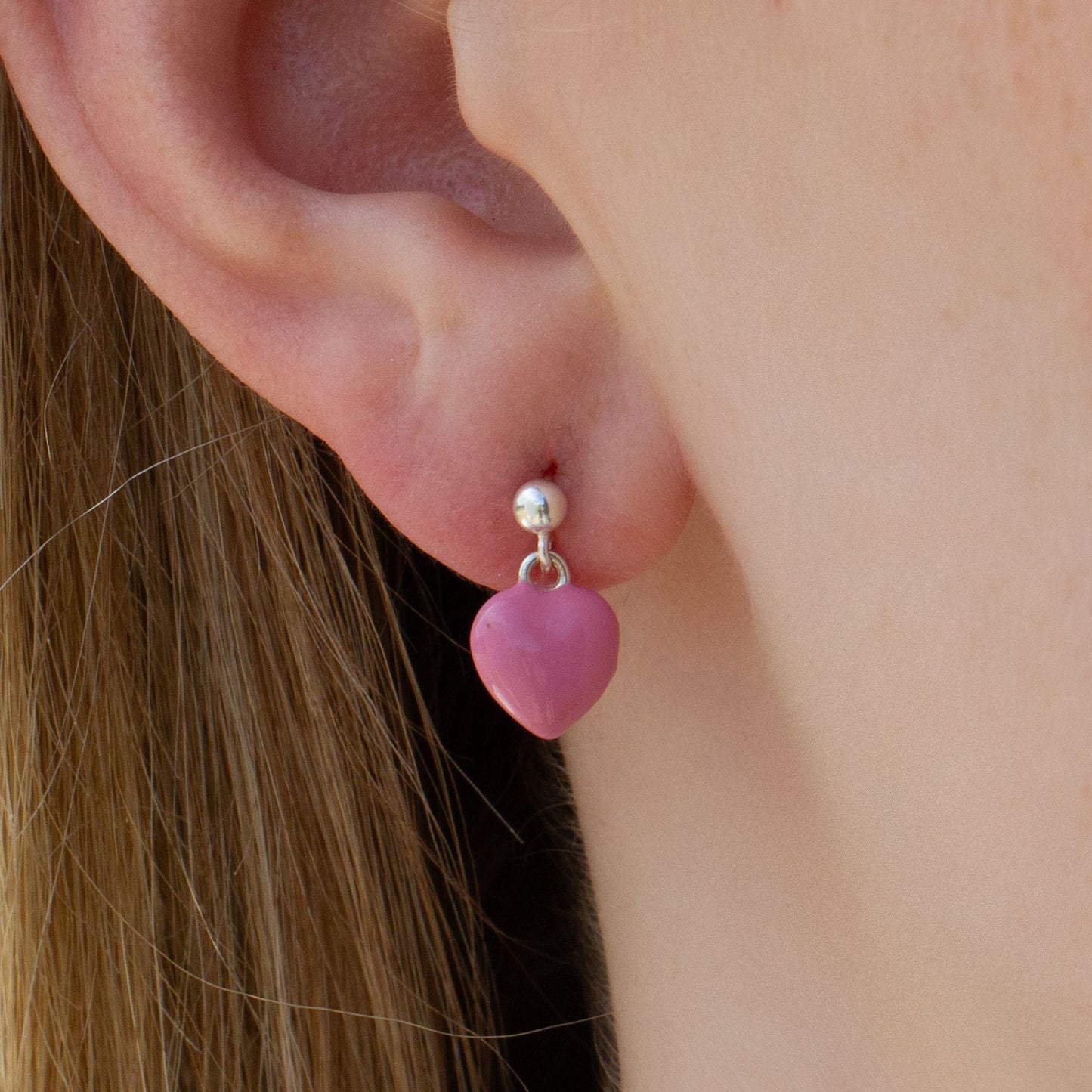 Sterling Silver Pink Enamelled Heart Earrings - MYLEE London