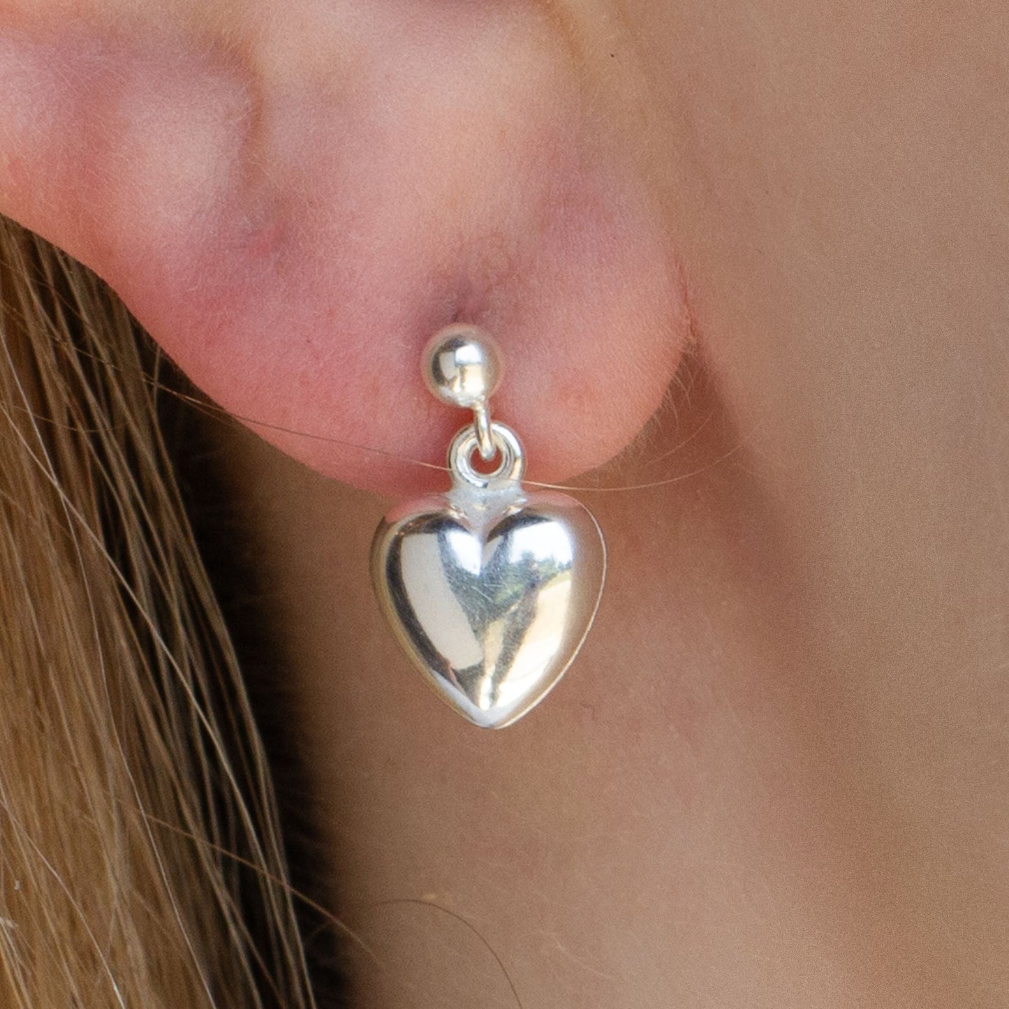 Sterling Silver Puffy Heart Earrings - MYLEE London
