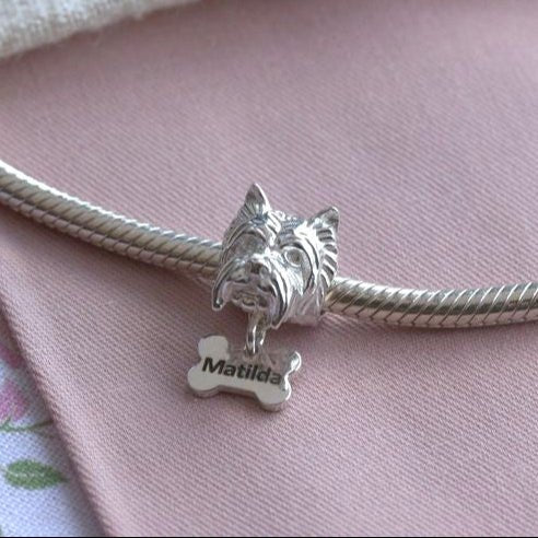 Westie Head Silver Charm Bead - Personalised - MYLEE London