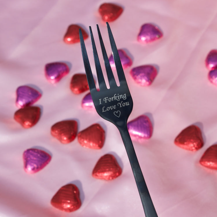 Valentine's Day Fork. Metal fork engraved with I Forking Love You (Heart Symbol)