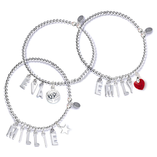 Personalised Silver Name Bracelet With Charm