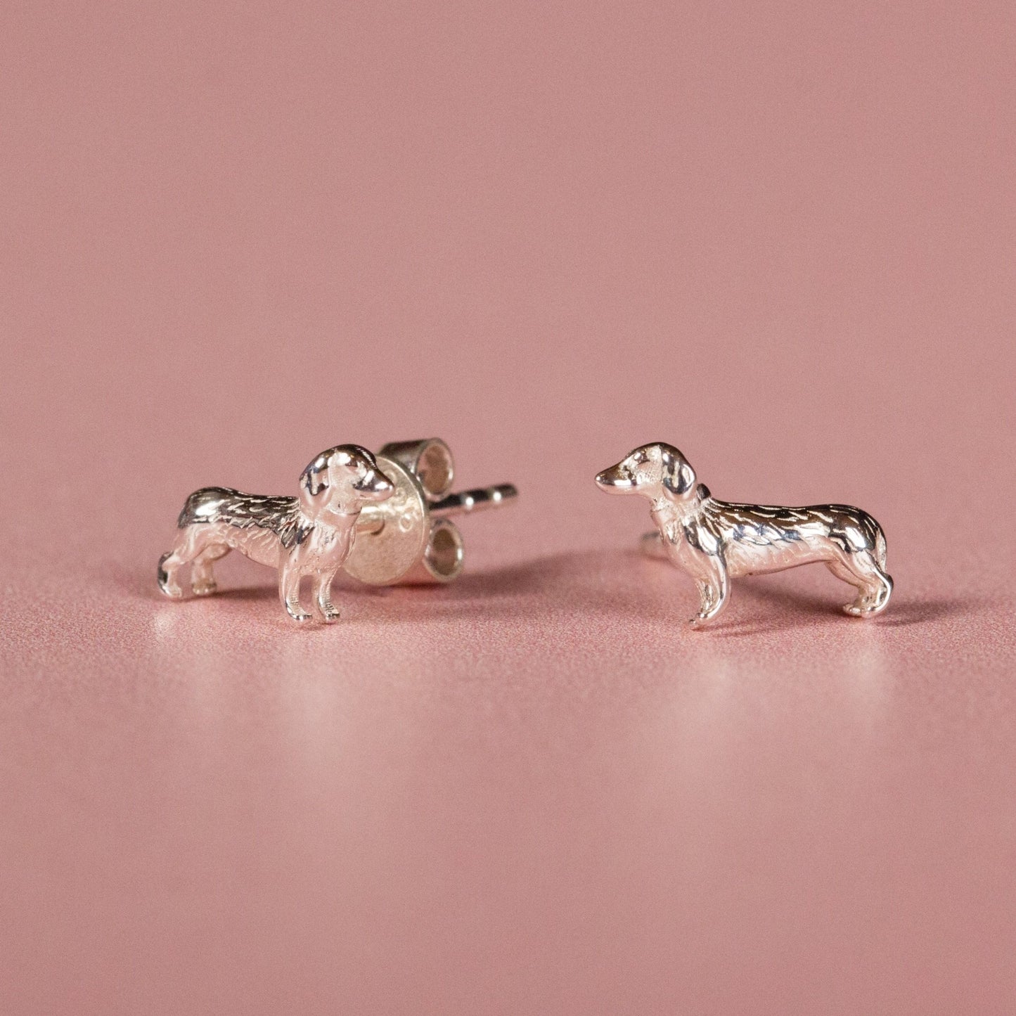 3D Dachshund Silver Stud Earrings - MYLEE London