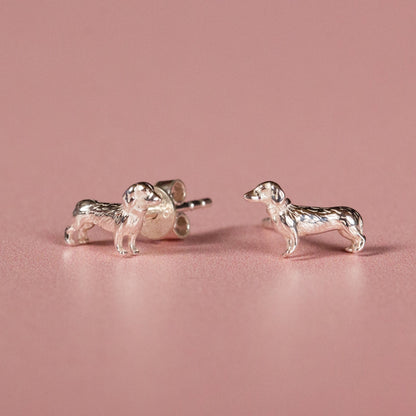 3D Dachshund Silver Stud Earrings - MYLEE London