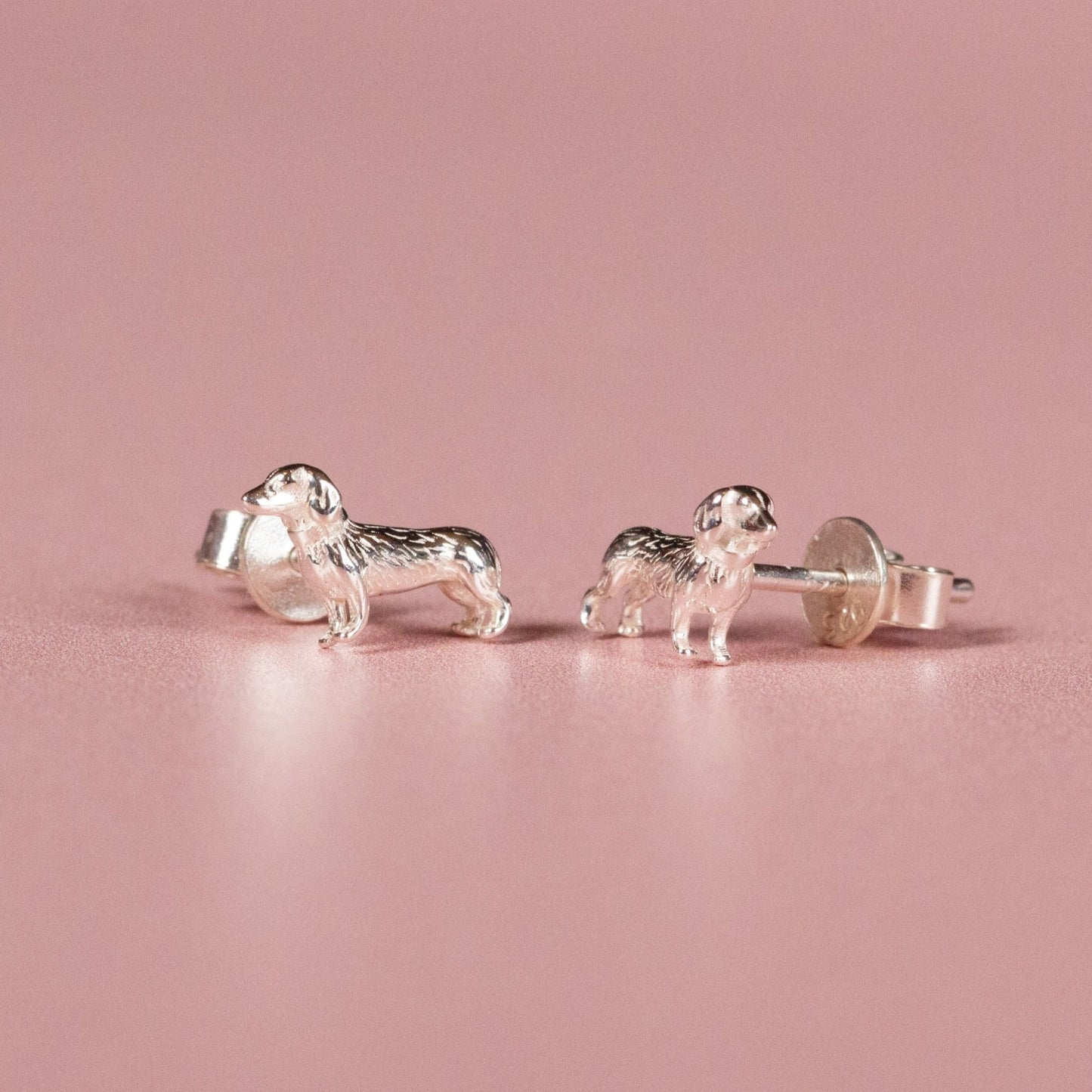 3D Dachshund Silver Stud Earrings - MYLEE London