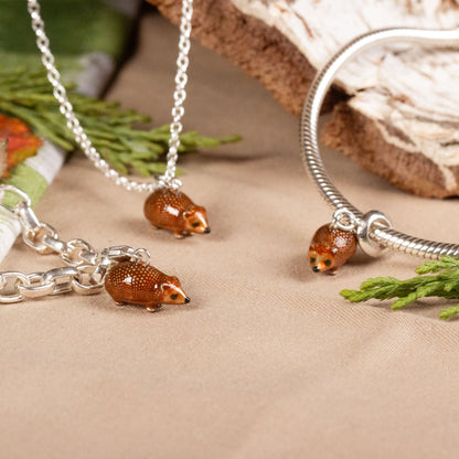 Hedgehog Charm - Enamelled Sterling Silver